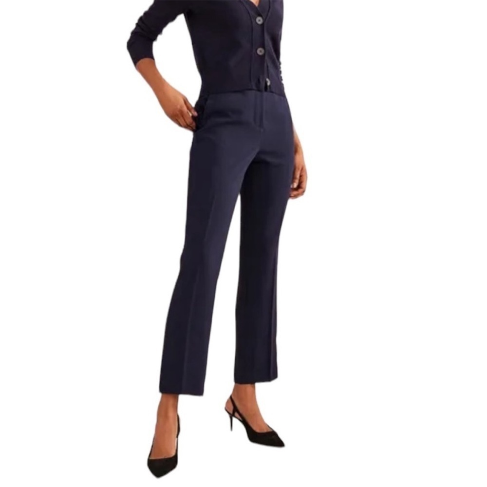 Boden Straight Leg Crepe Pants Navy with side stripe Size 4R